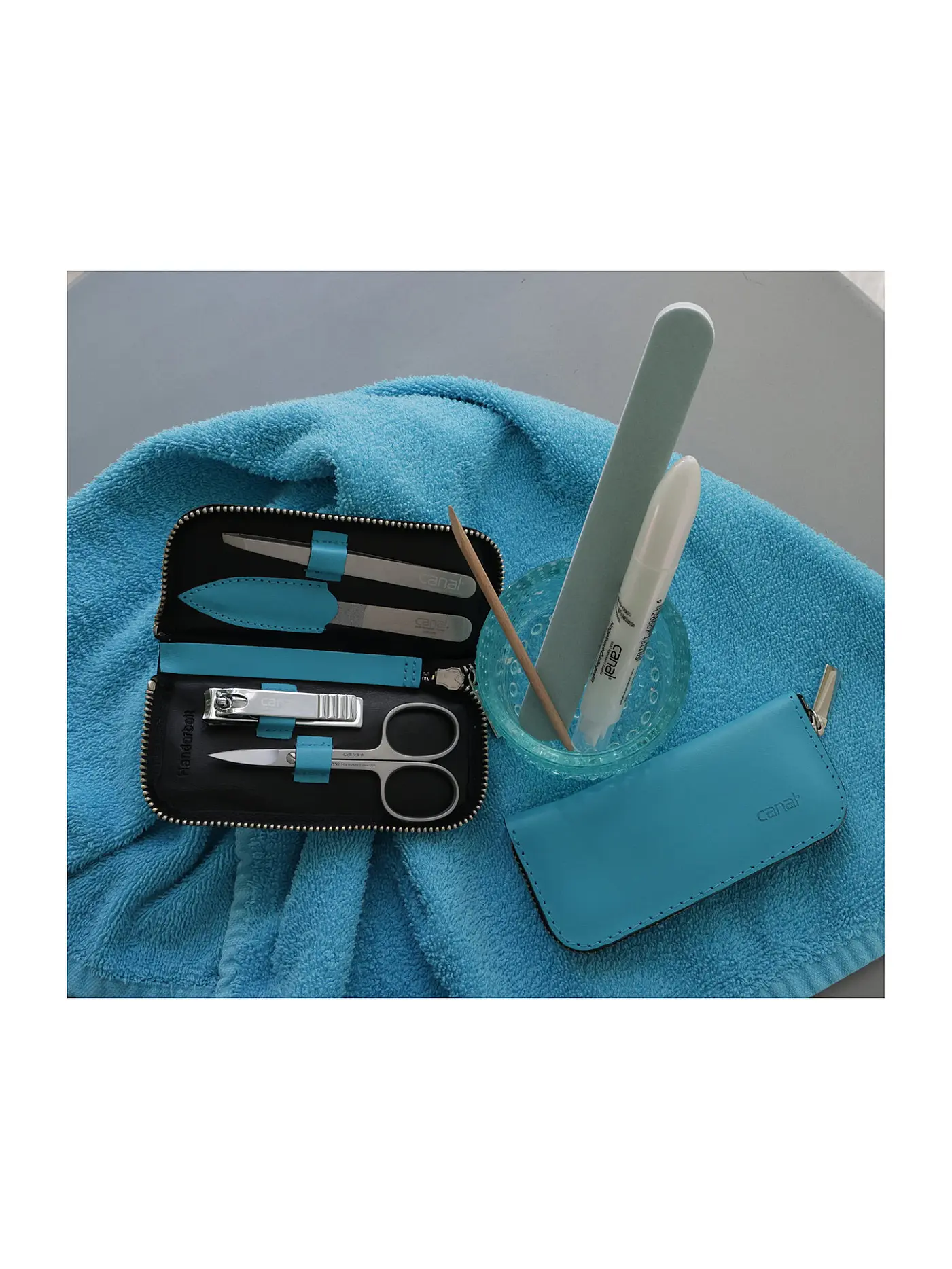 CANAL | Reißverschluss-Etui aus Spaltleder 4-teilig (Türkis) 5381 | 